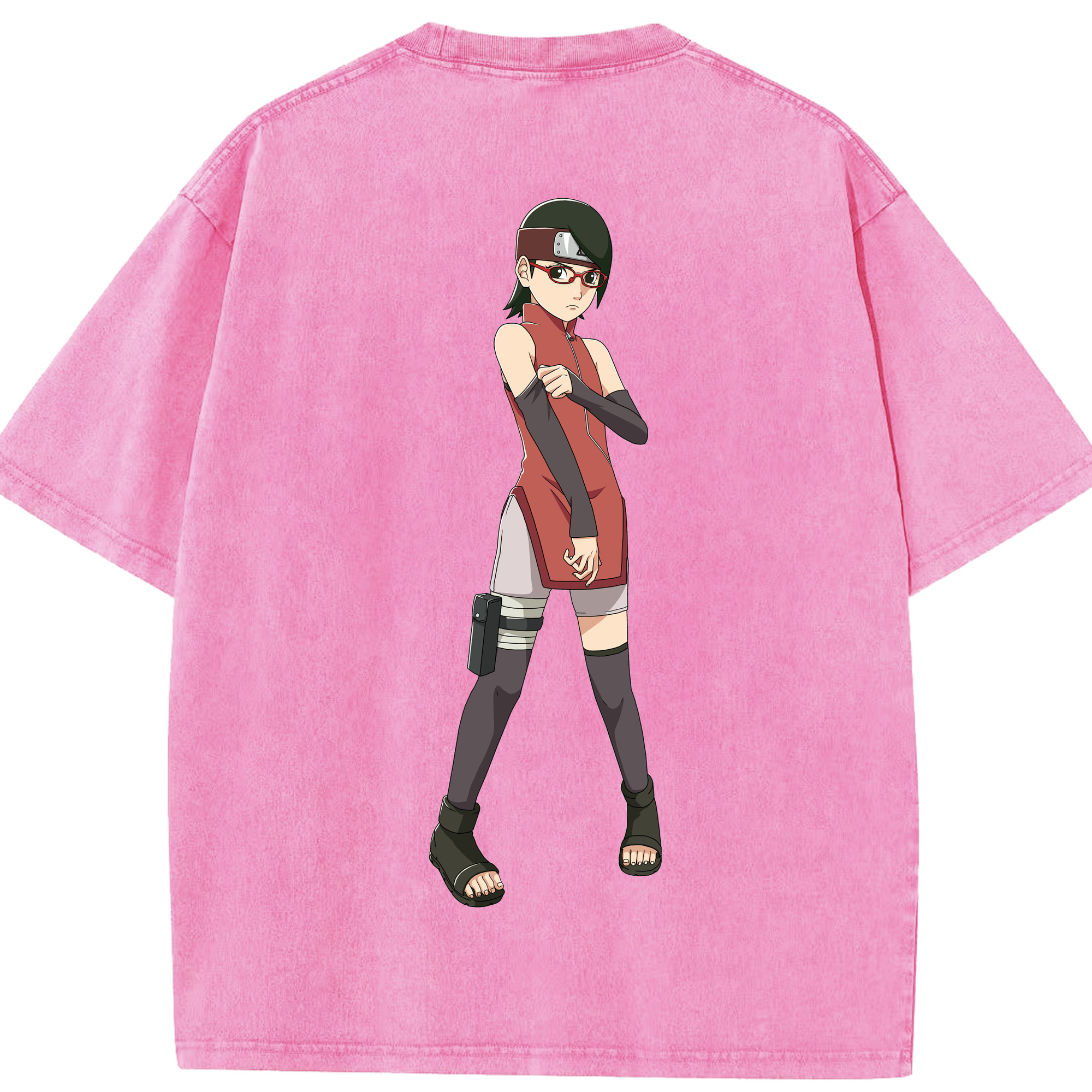 （画像用） NARUTO -ナルト- うちは サラダ Uchiha Sarada 綿100% ヴィンテージ風 半袖Tシャツ（背面プリント）